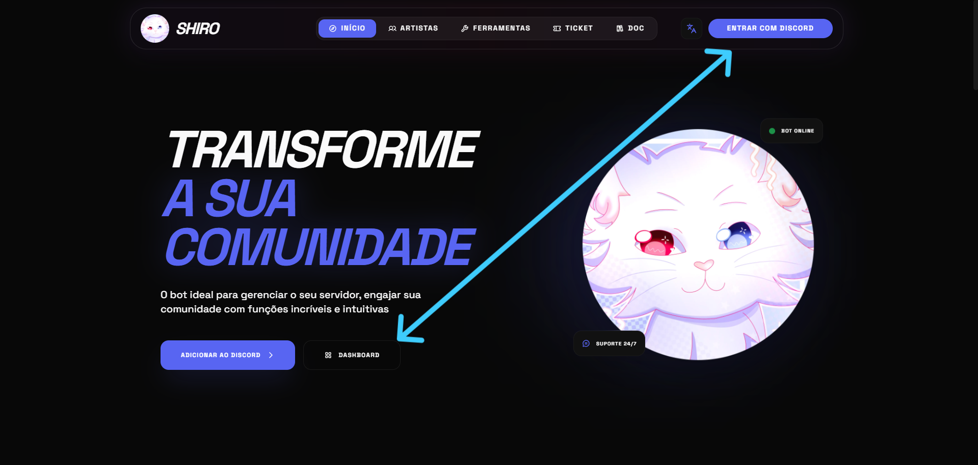 Exemplo da Dashboard