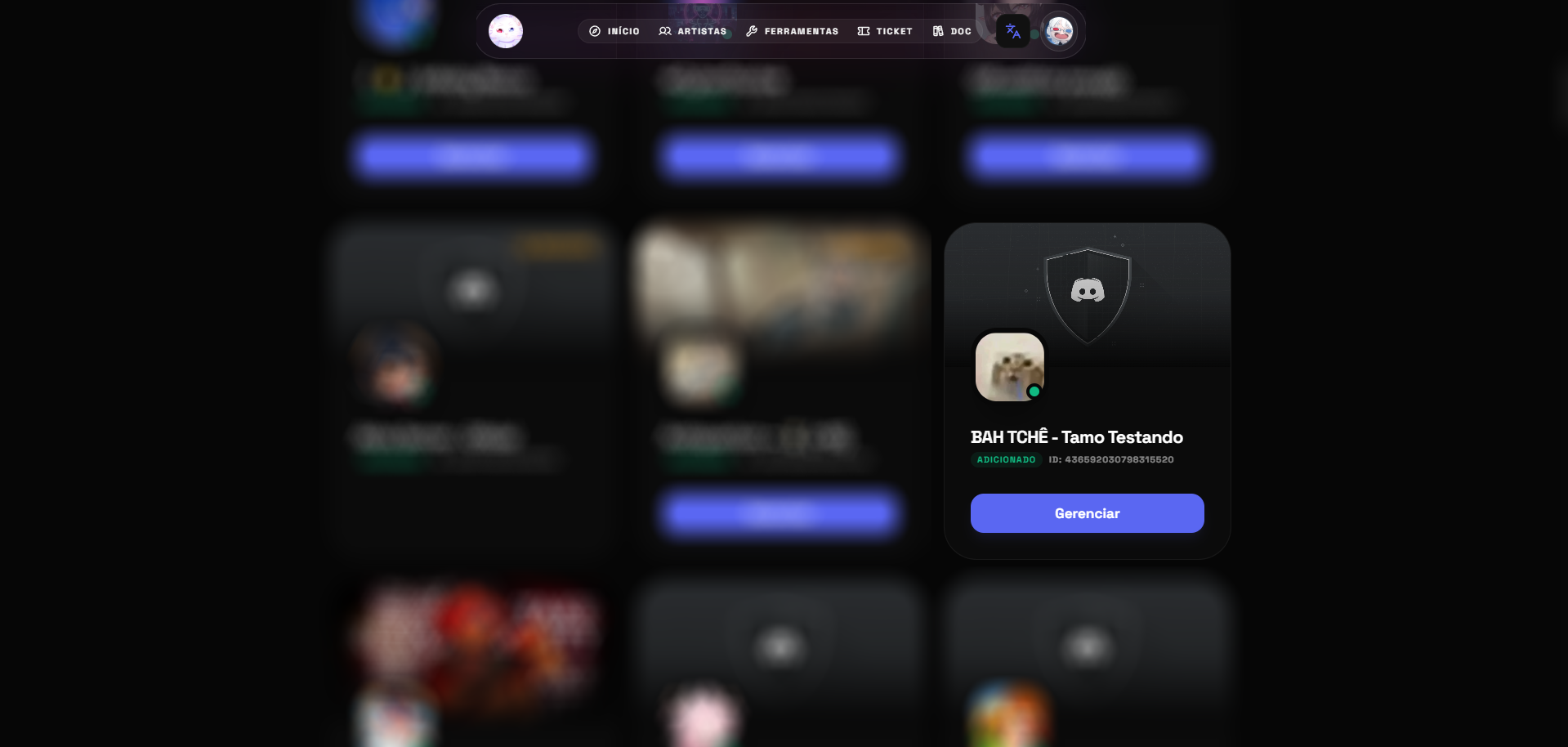 Exemplo da Dashboard